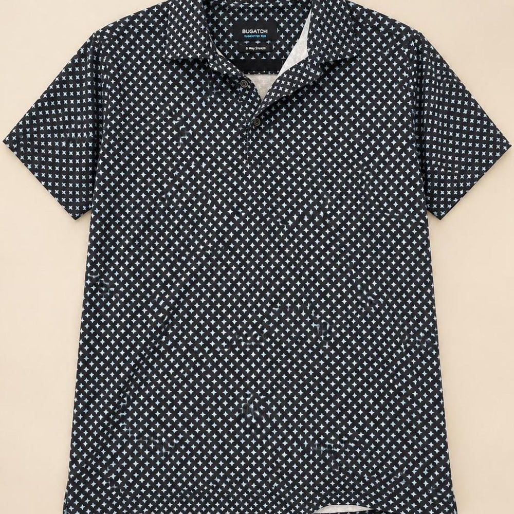 Bugatchi OoohCotton Tech Star Print Polo — Men's Large